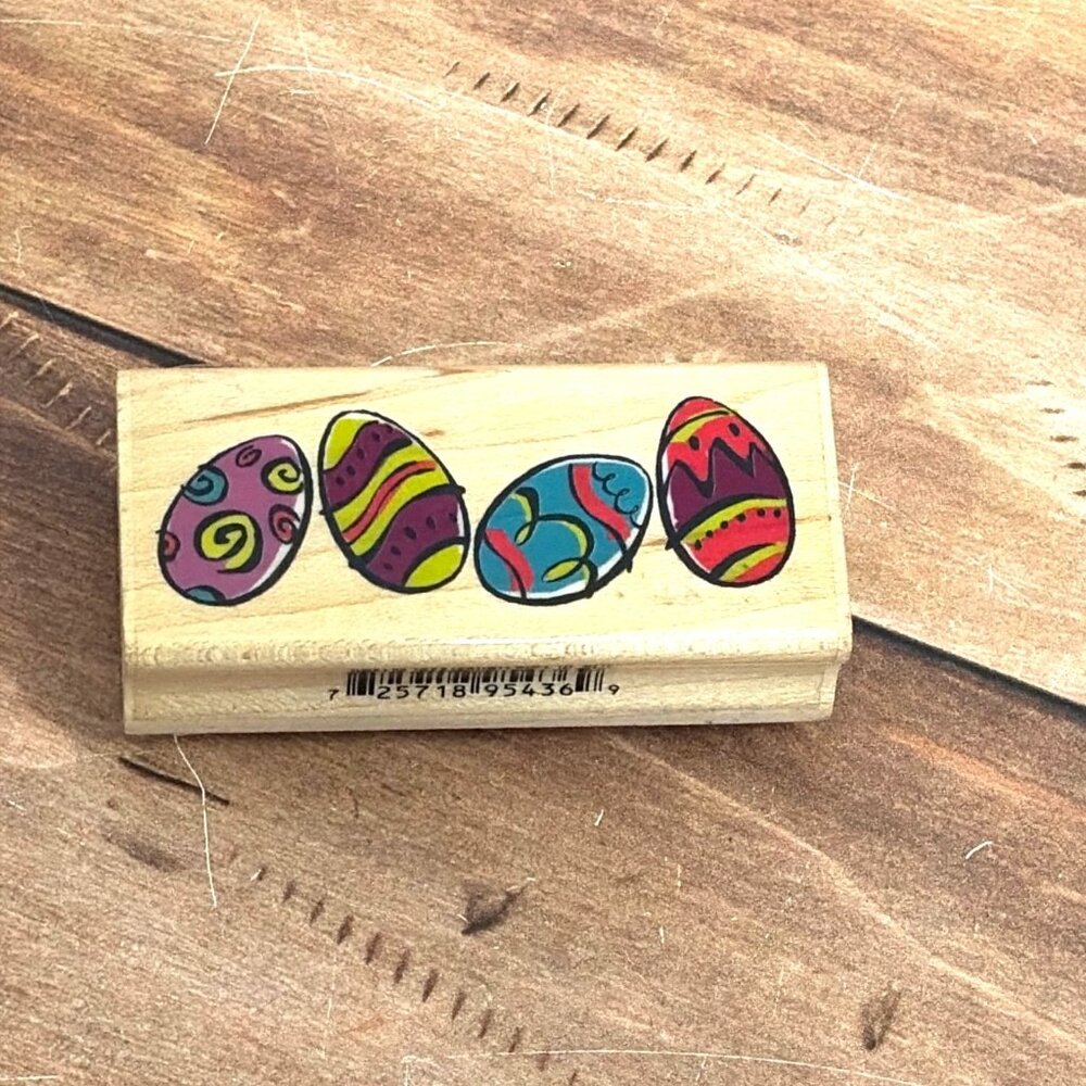 RARE INKADINKADO 95436 EASTER EGG WOOD MOUNTED RUBBER STAMP